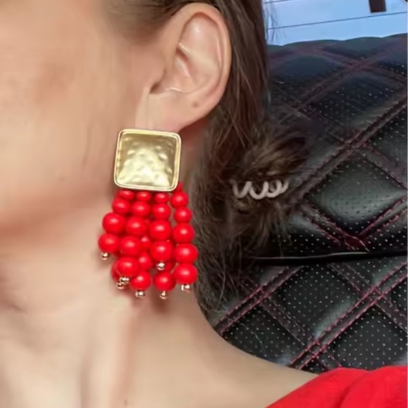 Fancy Red Beaded Earrings - Picture 8 of 9
